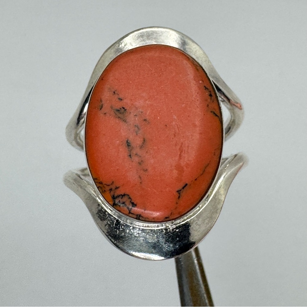 Vintage Mexico Red Howlite Silver Overlay Southwestern Ring Sz 9
